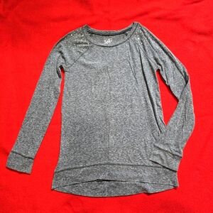 Justice Girls Dark Heather Gray Diamond Studs Crew Neck Tee Size 12 Sparkly Top